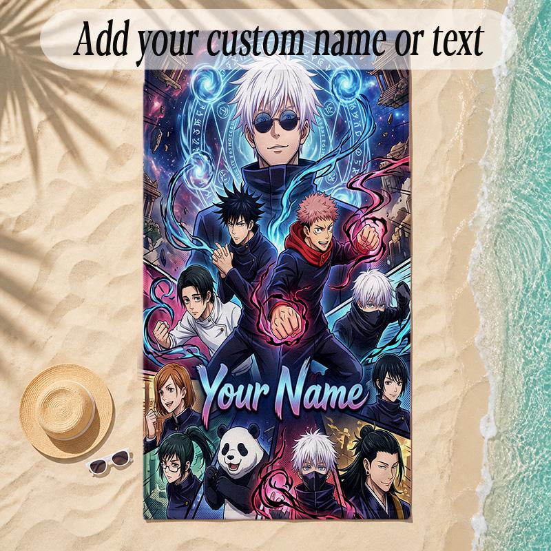 Beach TowelJujutsu Kaisen Custom Name Text Personalized Soft Towel for Beach Pool Indoor Home Decor Gift