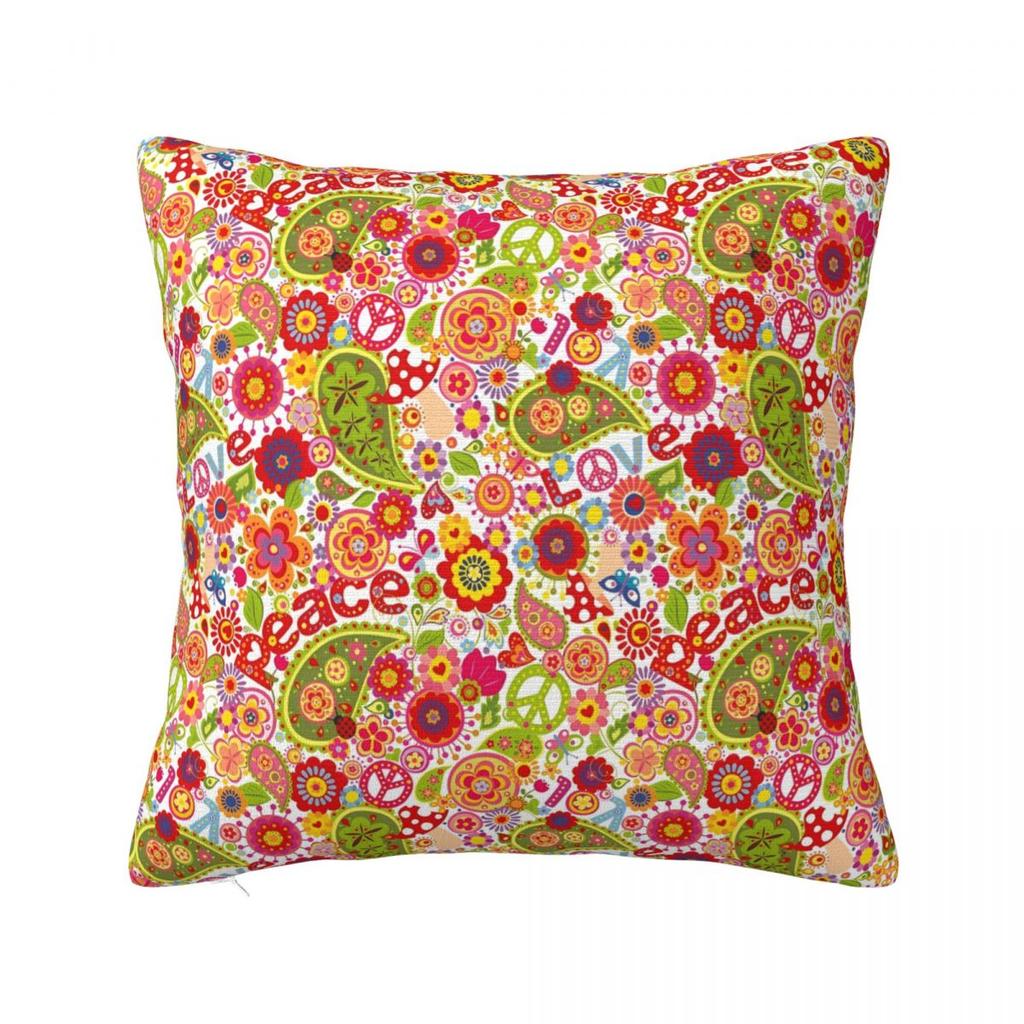 Frieden Blume Liebe Muster Kissenbezug Polyester Kissenhülle Dekorativ Geheimnisvoll Kissenbezug Abdeckung Zuhause Reißverschluss 4040cm