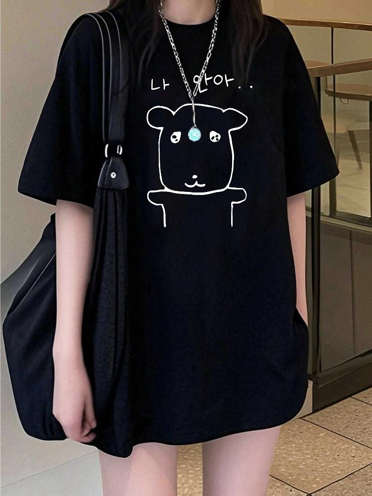 Summer Elegant Women'S Drop Shoulder Round Neck T-Shirt Short Sleeve Japanese and Korean Cartoo