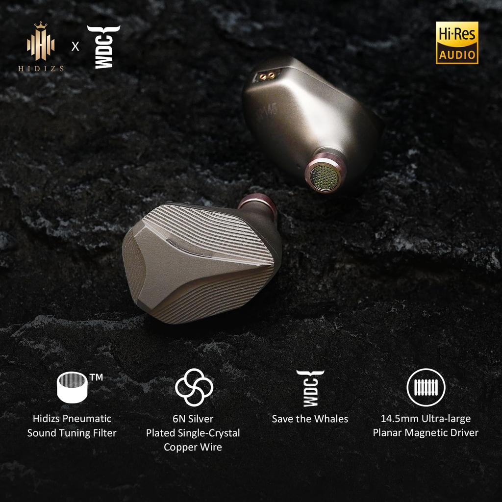 HIDIZS MP145 Monitors for Extra Large Planar Magnetic Includes 3 Sets of Replaceable Tuning Lightweight Aviation Aluminum Alloy Jack In-Ear Gaming,