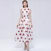 High Quality Flower Print Women's Sleeveless Tank Dresses Elegant O-neck A-Line Long Dress Three-Dimensional Fashionable Gown