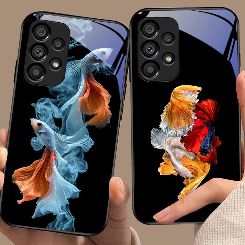 Colorful Cute Fish For Samsung Galaxy S10 S20 Plus S21 FE S22 S23 S24 FE S25 Ultra Black Tempered Glass Phone Case Hard Shell