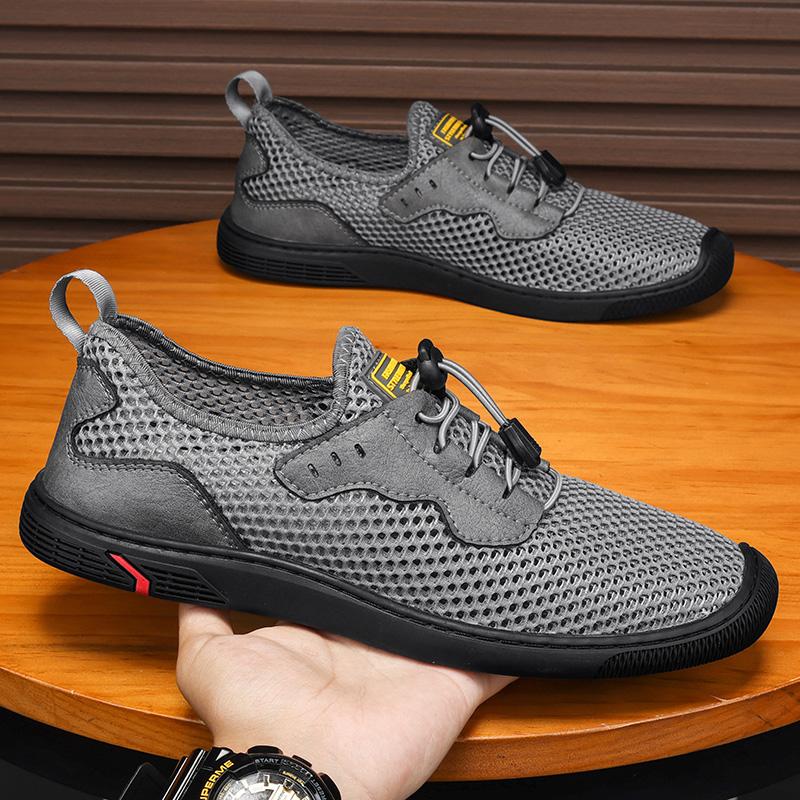 Fashion Men's Breathable Outdoor Flat Designer Shoes Fashion Hollow Out Non Slip Mesh fabric Shoes Comfort Lightweight Soft Bottom Shoes
