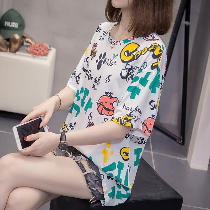 New Summer Fashion Trend Simple Round Neck Print Casual Loose Versatile Oversize Comfortable Short Sleeved T-shirt