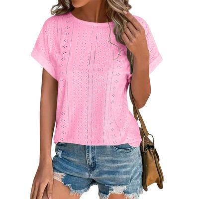 Women's Fashion Solid Color Round Neck Loose Short Sleeved Pullover T-shirt Top