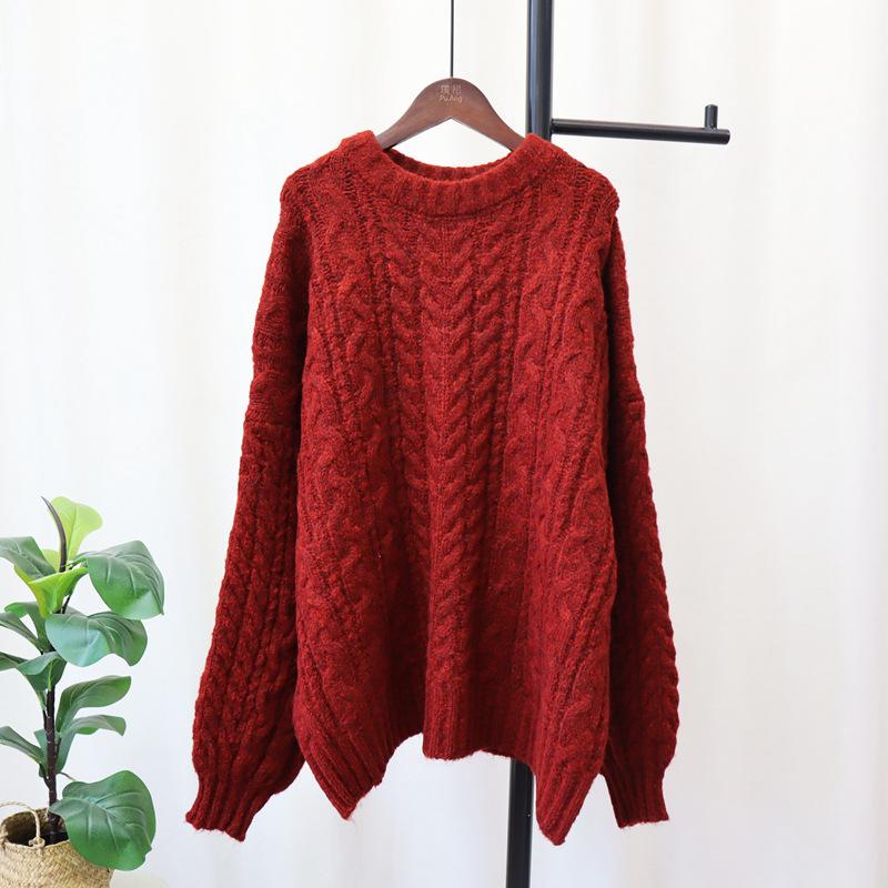 Knitted sweater top women's autumn and winter new loose soft waxy retro twist sweater pullover commuter style
