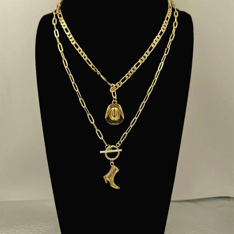 Simple Western Cowboy Hat Necklace Trendy Cowboy Boots Pendant Versatile Clavicle Chain