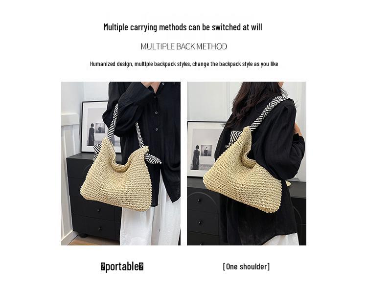 Holiday Style Straw Woven Bag: Large Capacity, Trendy Single Shoulder with Personalized Strap for Women