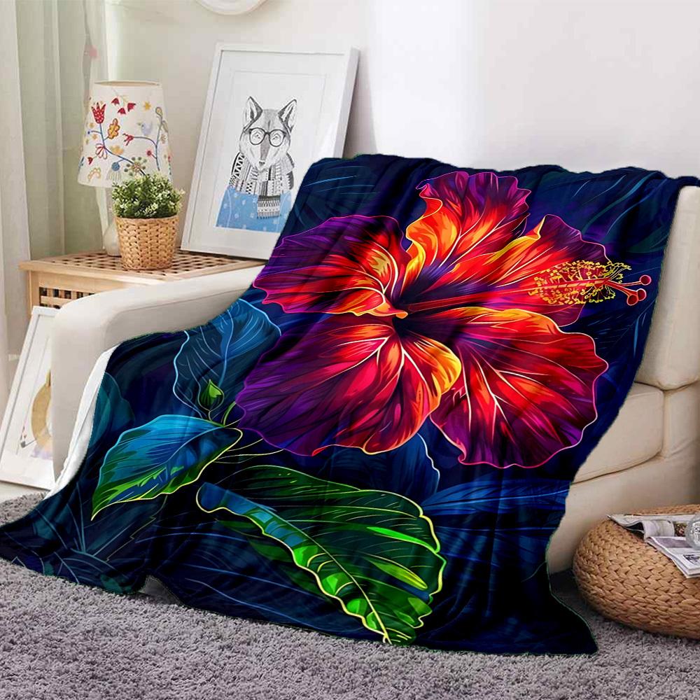 1pc Tropical Flower Print Blanket Lightweight Flannel Blanket Throw Blanket For Sofa, Bed, Travel, Camping yy2509026186
