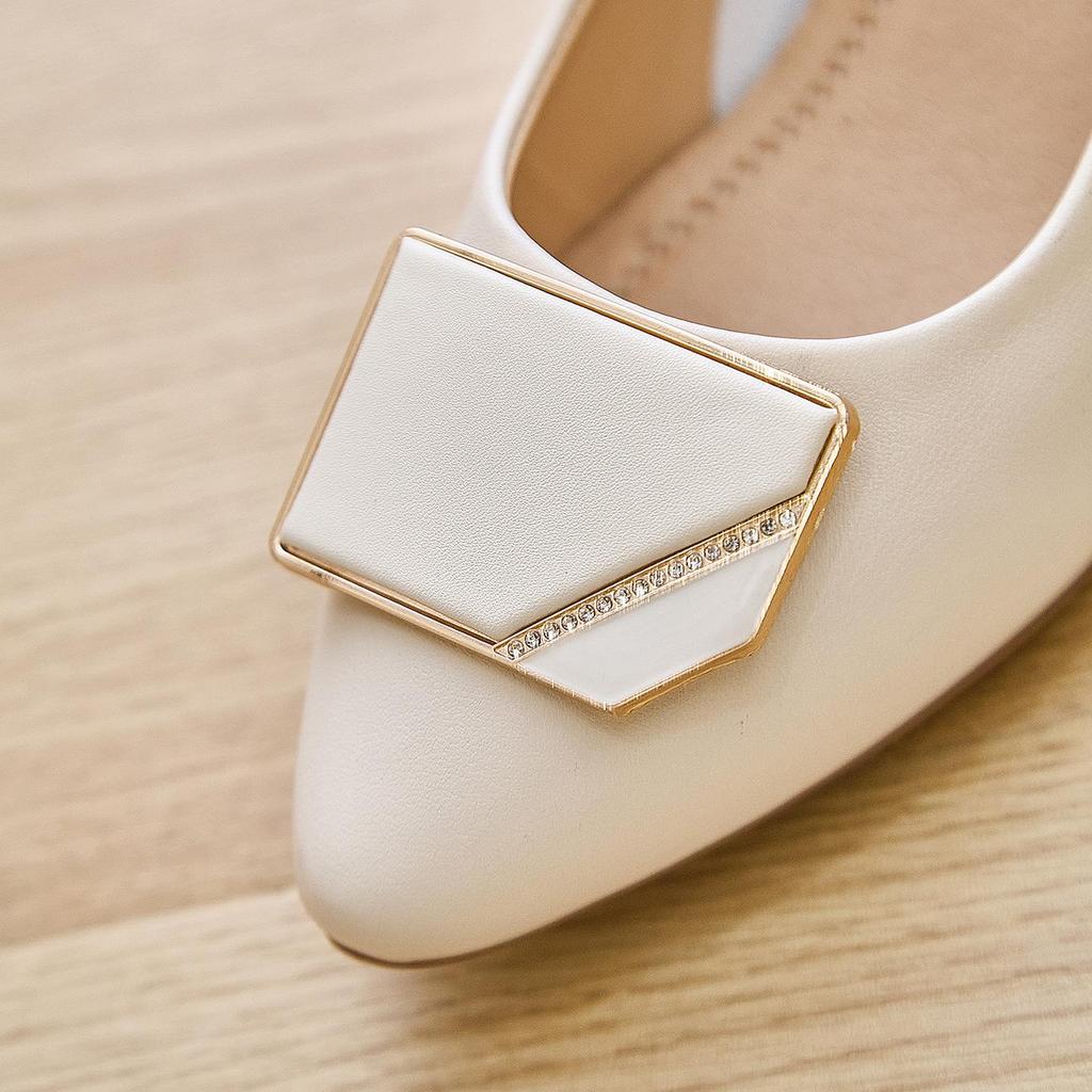 Women's French-Style Chunky Heel Cowhide Shoes - 2025 New Soft Sole, Low-Cut, Comfortable for Long Wear, Versatile for Work and Banquets