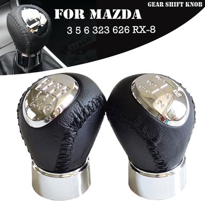 Chrom 5/6 Geschwindigkeit Schwarz Leder Manuelle Getriebe Stick Schaltknauf Für Mazda 3 5 6 323 626 RX-8 Premacy MPV Auto ändern hebel