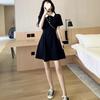 Temperament small black dress new waist polo collar dress small skirt