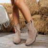 fashion Embroidery Western Cowboy Boots for Women 2024 New Faux Suede Slip On Ankle Boots Woman Plus Size Chunky Heels Short Botas Mujer