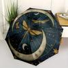 Celestial Dragonfly Moon Stars Round Wall ArtDecorUmbrella, Portable 3-Fold Compact Umbrella for Men & Women Gift