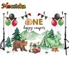 Mocsicka 1st Birthday Party Backdrop Forest Jungle Dinosaur Decoration Baby Portrait Photo Banner Studio Photography Background