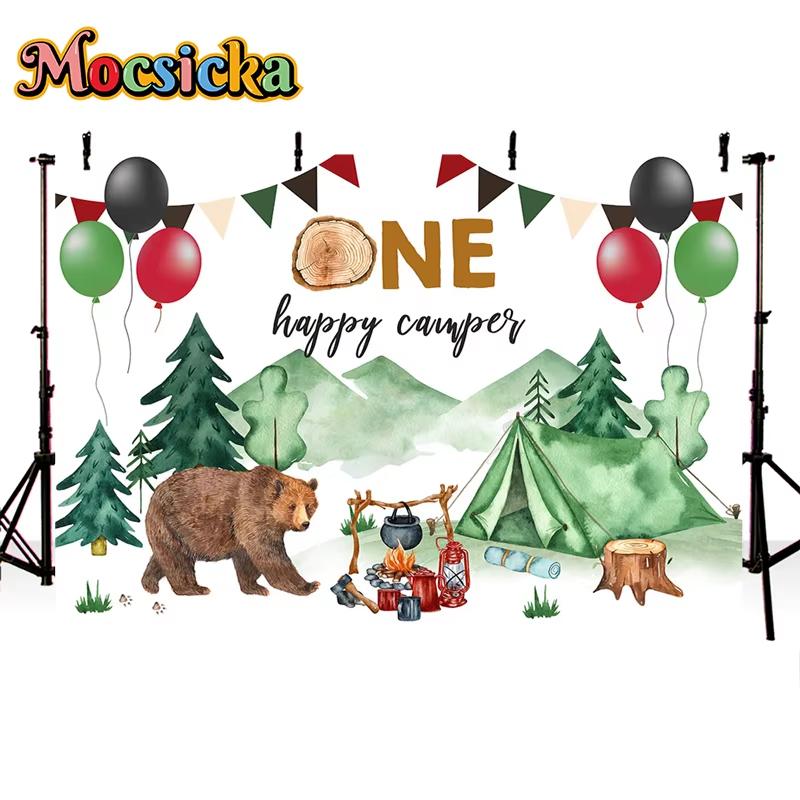 Mocsicka 1st Birthday Party Backdrop Forest Jungle Dinosaur Decoration Baby Portrait Photo Banner Studio Photography Background