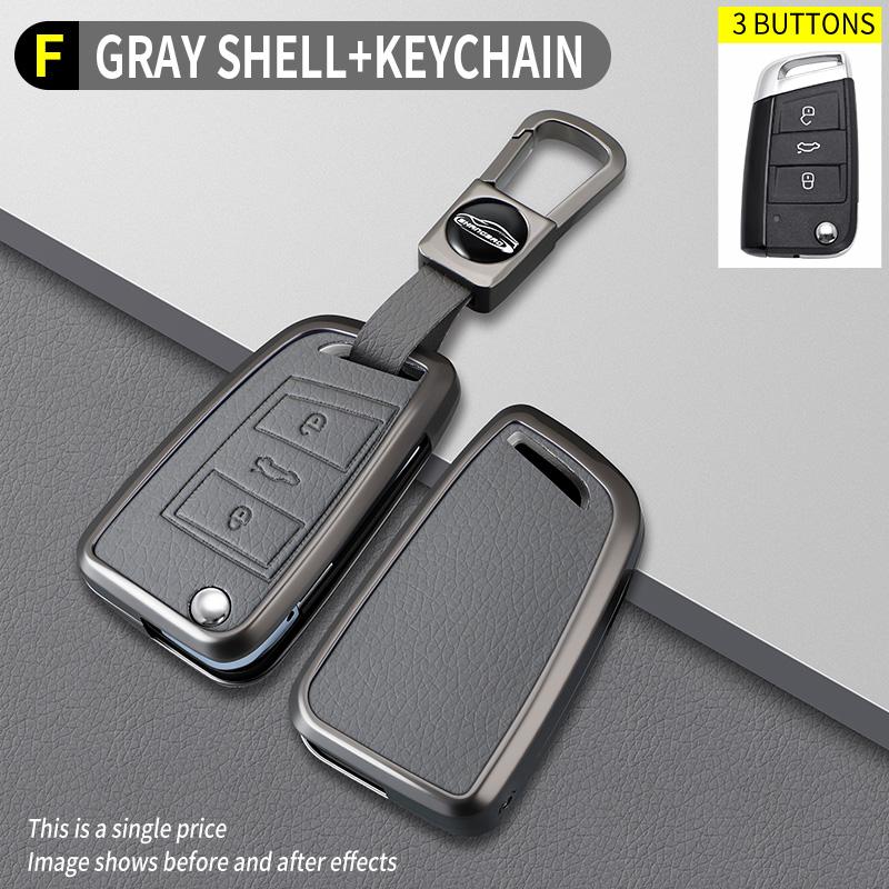 Metal Genuine Leather Auto Key Fob Cover Case Fit For Vw Volkswagen Golf 7 Mk7 Tiguan Mk2 Fit For Seat Ateca Leon Fr 2 Ibiza Skoda Octavia Kodiaq