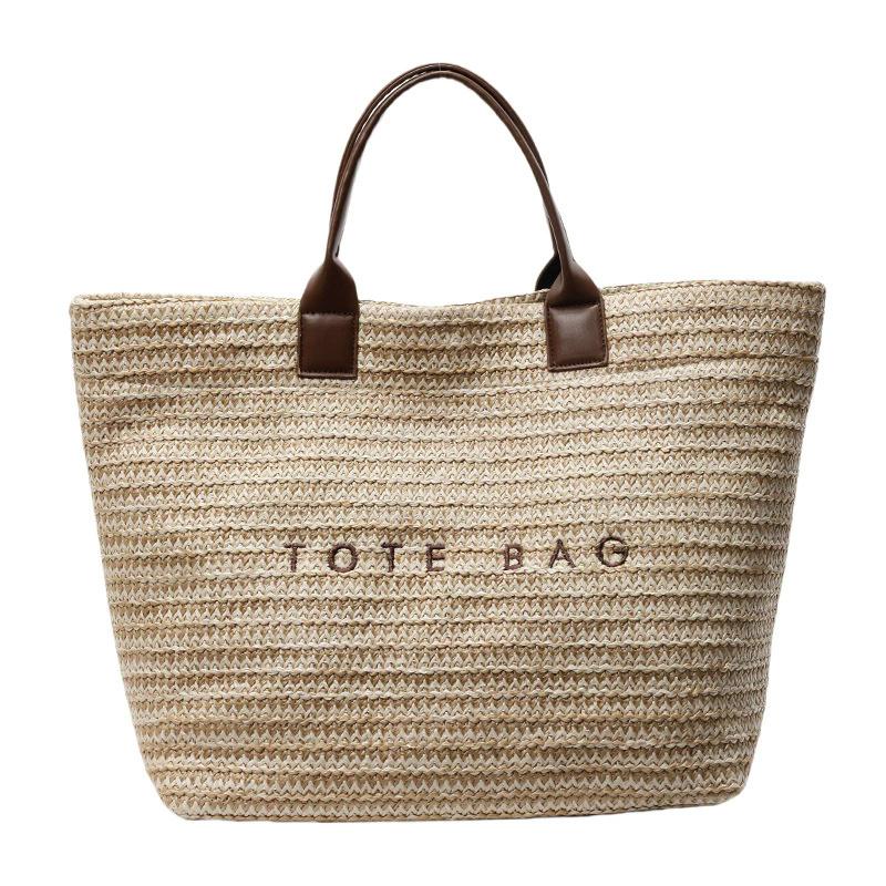 

Women s Large Capacity Woven Tote Bag Fashion Letter Pattern Shoulder Bag Soft Versatile Commute Shopping Bag кавовий