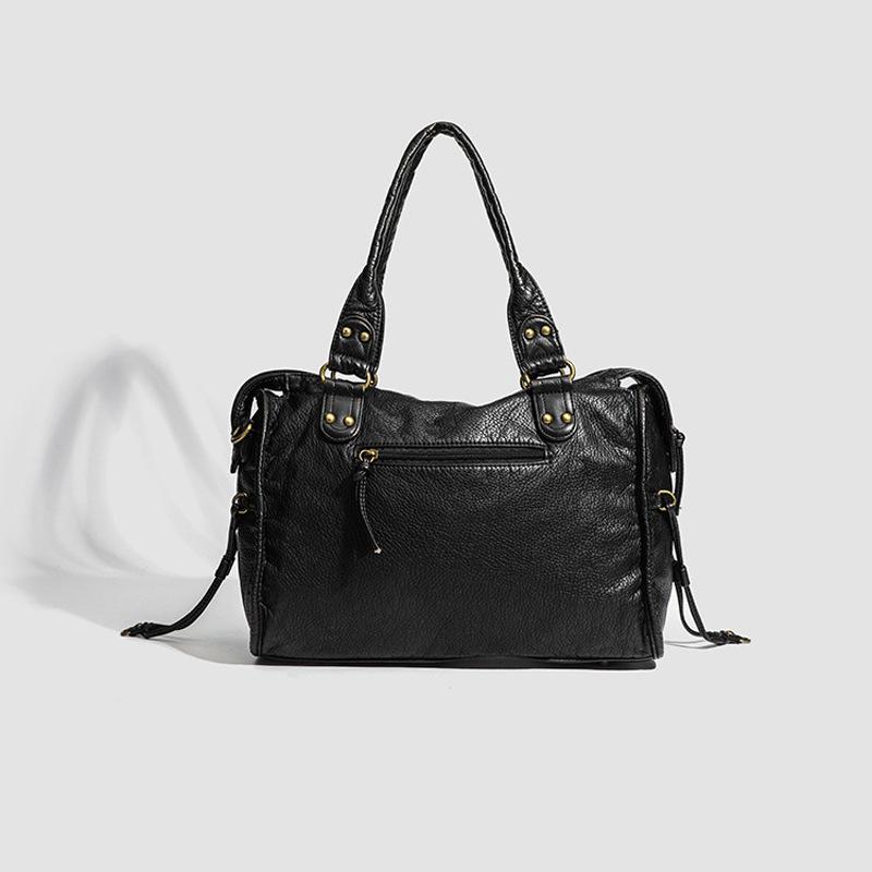 2025 French Retro Washed Shoulder/Crossbody Tote - Women's Large Capacity Motorcycle Bag