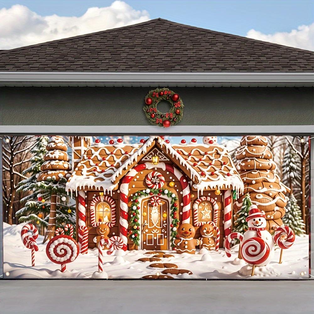 2D banner 1 piece Christmas Garage Door Cover flag - Candy house and candy pattern suitable for home garden commercial use