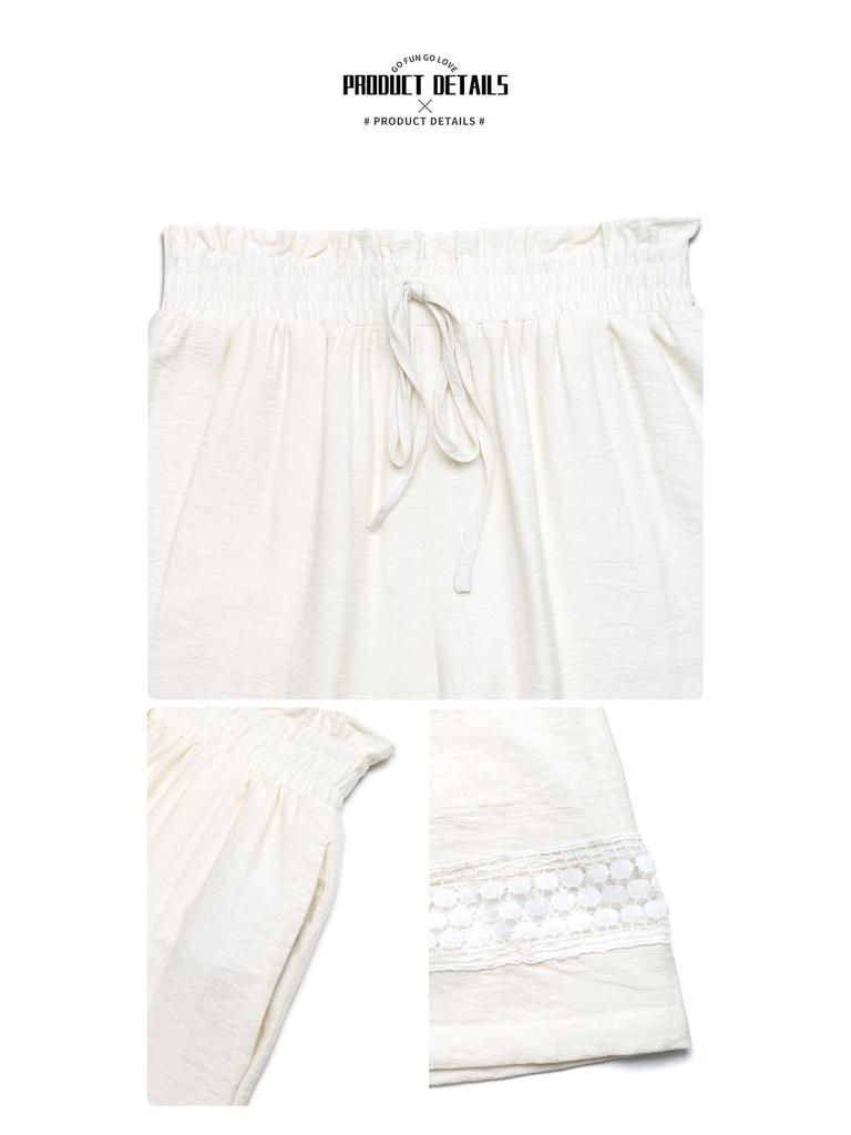 Baifen Zhi Yi: 2026 Resort Style Casual Lace Patchwork Wide-Leg Pants with Elastic Waist