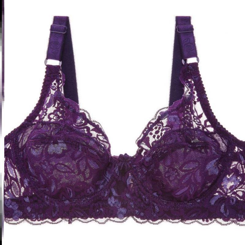 

Женский бюстгальтер ультратонкий бюстгальтер больших размеров сексуальное женское белье кружевной бюстгальтер 90C фиолетовый