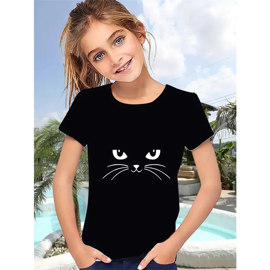 Nová Dívčí trička Funny Animal Cat 3D tisk Dívčí trička Párty móda Topy s krátkým rukávem Tričko 2025 Trička pro volný čas Dívčí oblečení