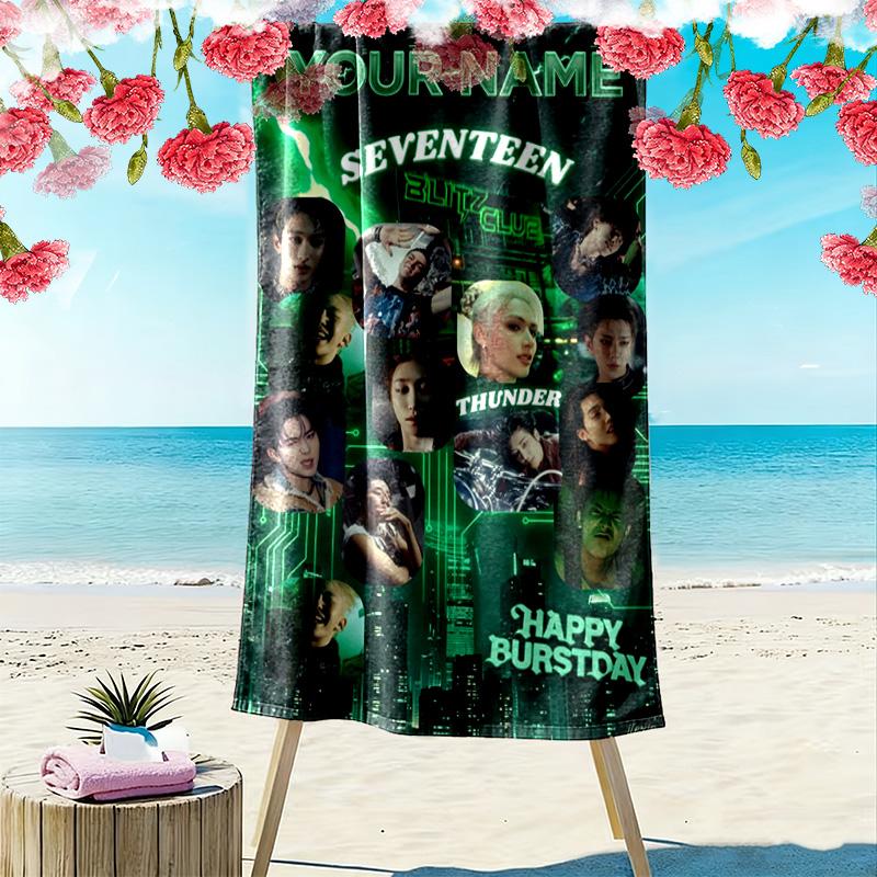 Name Custom Seventeen Poster Print Beach Towel, Large Soft Quick Dry Towel for Beach Camping Swimming