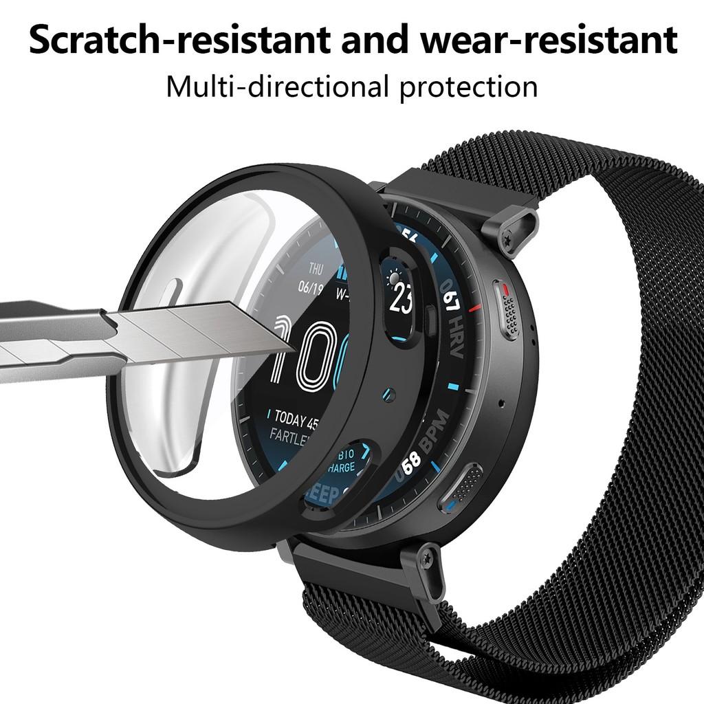Magnetic Milanese Loop Strap & TPU Full Cover Soft Case For Amazfit Active/2 Max Stainless Steel Mesh Watch Band Set