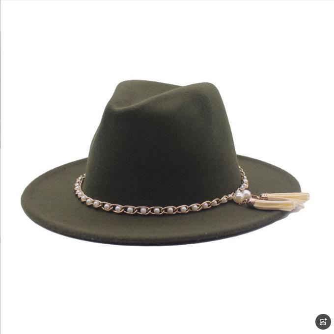 European and American fashion new chain jazz hat autumn and winter eaves fashion woolen top hat