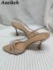 Women Summer Rhinestone Slingback Pumps Office Lady Transparent Heeled Sandals Elegant Pointed Toe Female Sexy High Heels