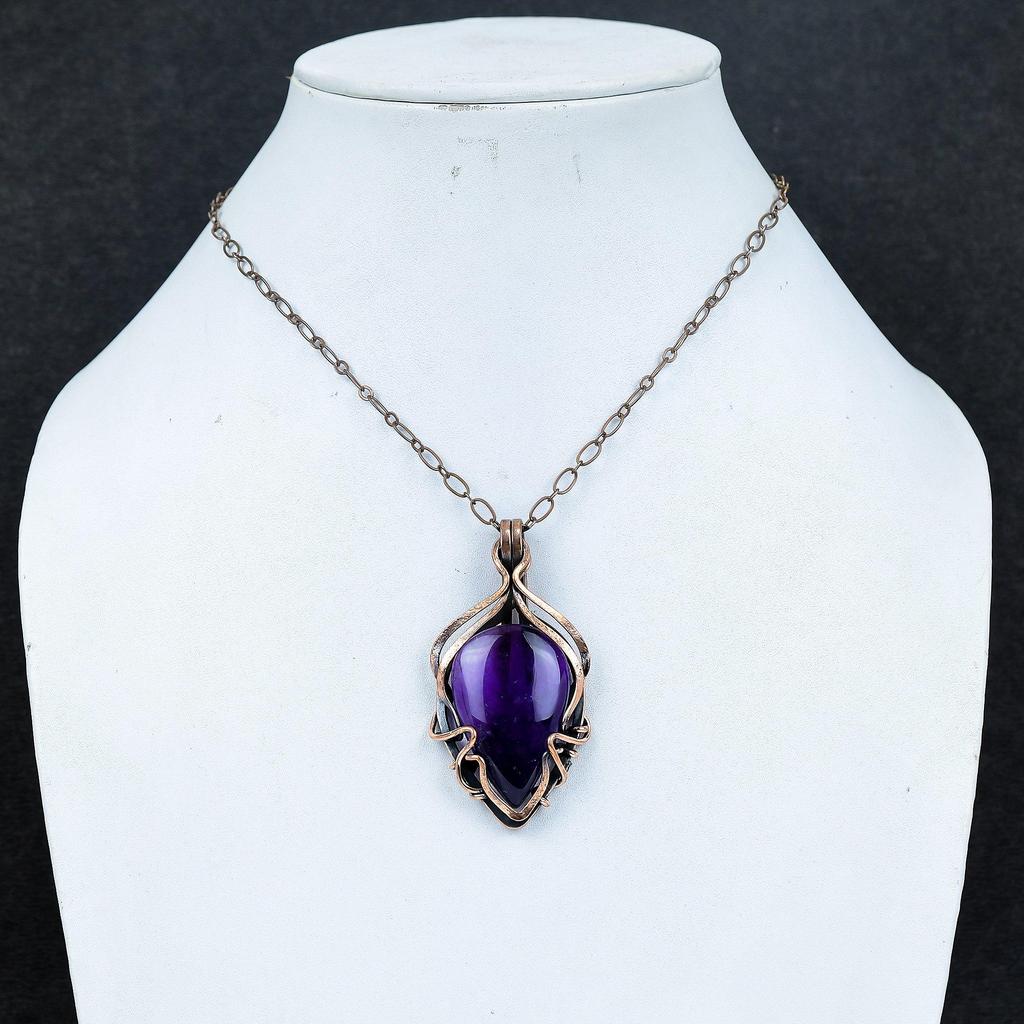 Amethyst Pendant Gemstone Jewelry, 999 Copper Wire Wrapped Pendant, Gift For Women Handmade Pendant