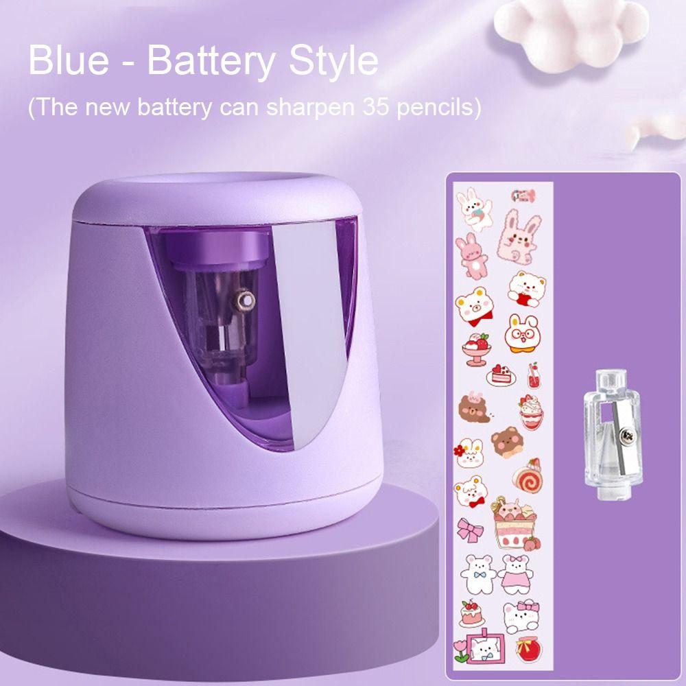 Cartoon with Decorative Sticker Switch Automatic Electric Pencil Sharpener Creative Stationery Mechanical Tool