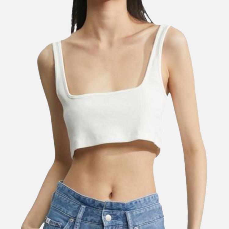 Calvin Klein Solid Color Knitted Camisole Women Tops Moonlight-White J221010-0IN