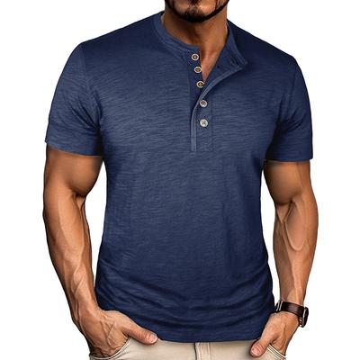 Men Henley Neck Short Sleeve Casual T Shirt