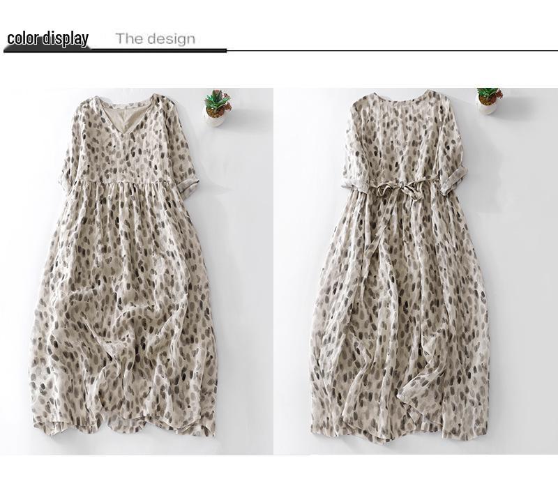 Xinxing 2025 V-neck Cotton Linen Swing Travel Dress - Mid-length Summer Vacation Wear