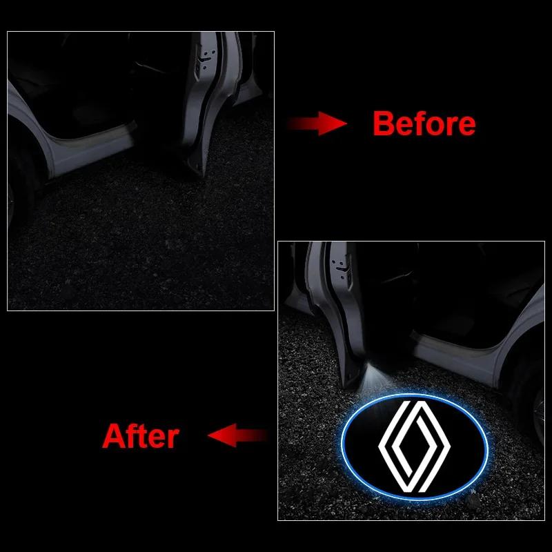 2026 Chaud Pour Enjoliveurs Renault 1/2pcs LED Voiture Porte Universel Projecteur Haute Définition Lumières d'Accueil Pour Renault Clio Laguna 2 M