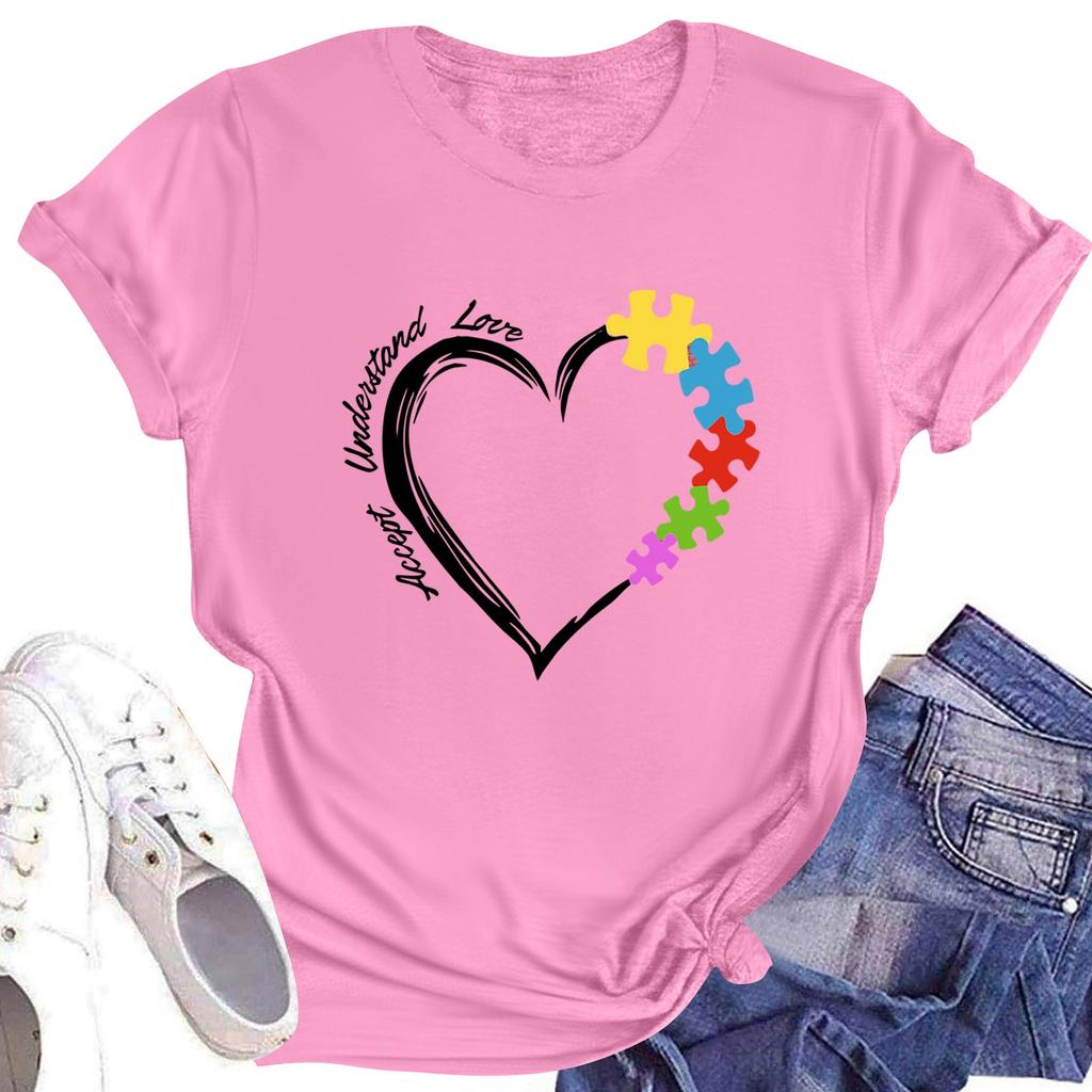 Women's Casual Daily Round Neck Printed Short Sleeved T-shirt Letter Top