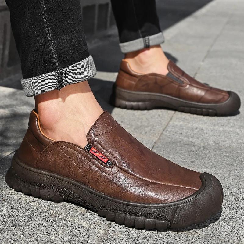 New Luxury Brand Men's Leather Casual Shoes Breathable Outdoor Sneakers Shoes Antiskid Sport Walking Trekking Climb Shoes Loafer