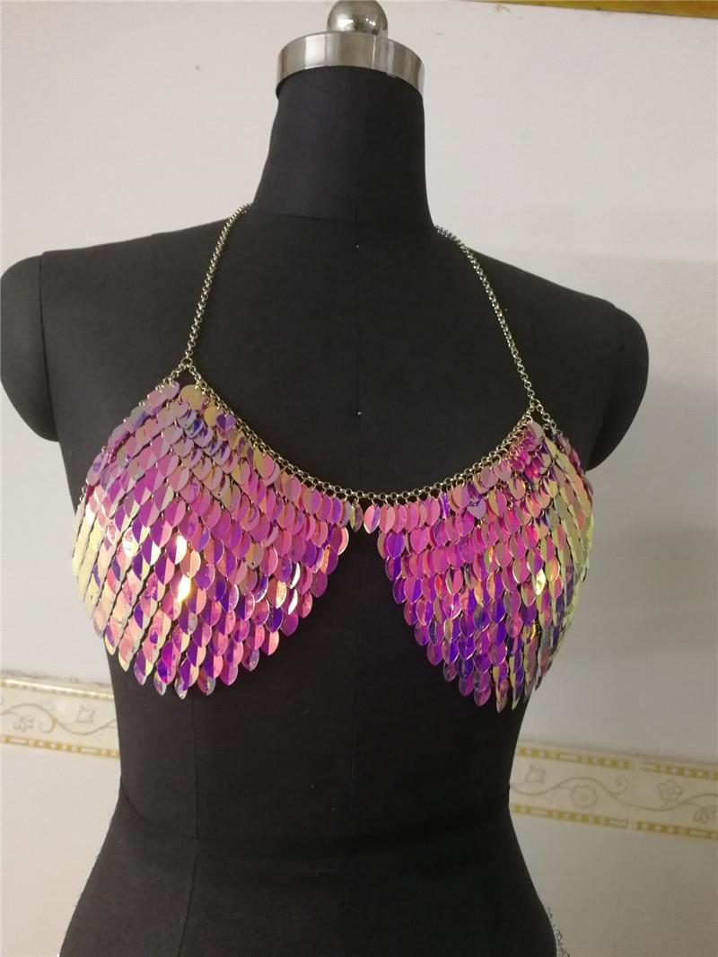 

Цепочка на груди, ретро-цепочка на бюстгальтере, преувеличенная индивидуальность, металлическая листовая цепочка на бюстгальтере, сексуальная одежда one size fits all фиолетовый