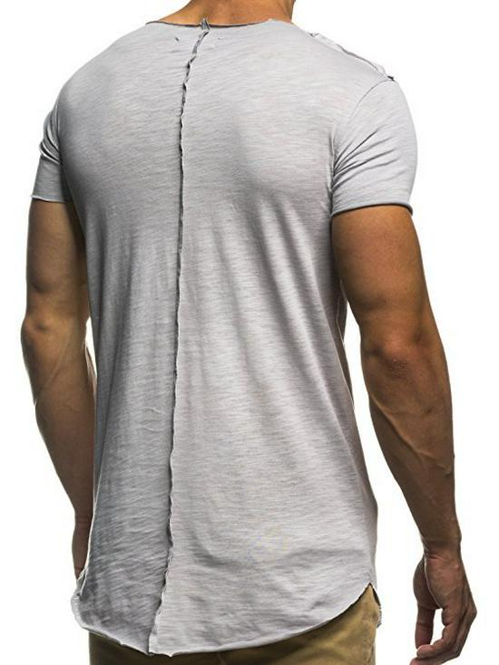 Men's Casual Patchwork Frayed Hem Round Neck Short Sleeve T-shirt