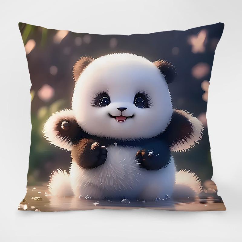 Cute Cartoon Panda Pattern Decorative Pillowcase Living Room Bedroom Square Cushion Pillowcase