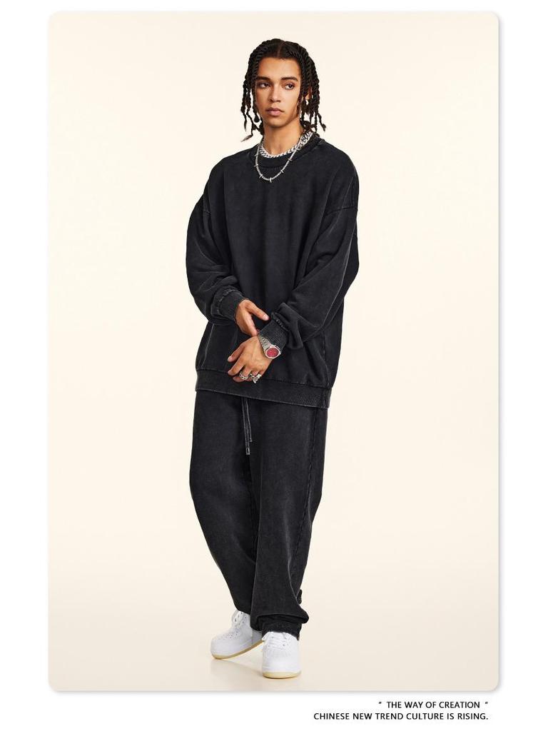BE Men's Fashion | 2025 Autumn Oversized Round Neck Sweatshirt - European & American Trend, High-Quality, Basic Style, Washed Loose Fit