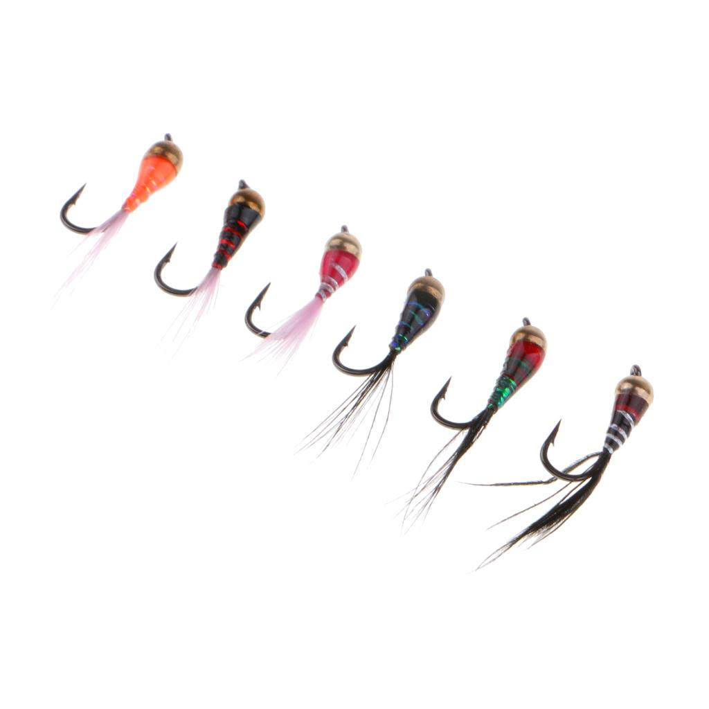 6pcs Brass Bead Head Epoxy Nymph Fast Sinking Fly Fishing Trout