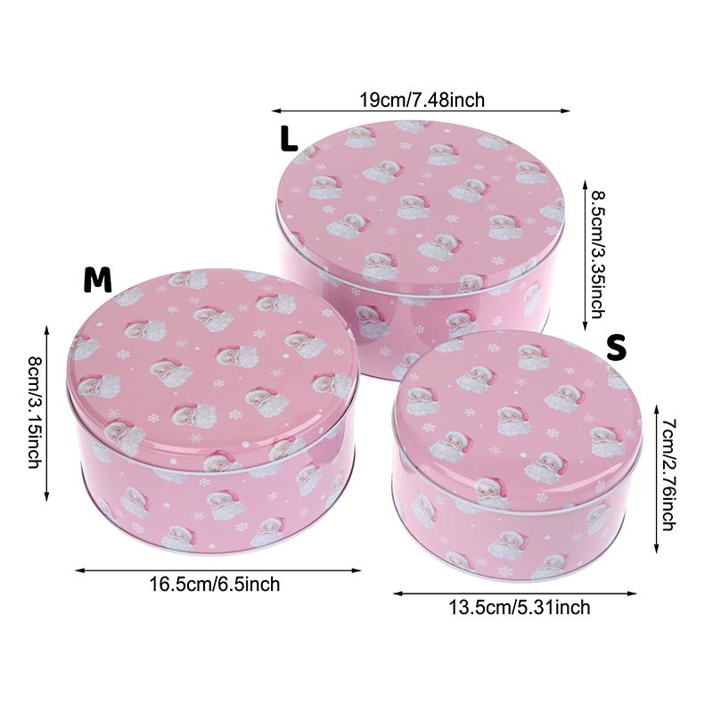 Round Christmas Gift Candy Box Cute Santa Claus Cookie Storage Containers Tinplate Metal Can For Holiday Xmas Happy New Year