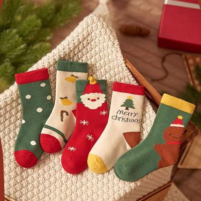 5 Pairs Kids Christmas Socks Cute Santa Claus Tree Snowman Mid Tube Socks For Baby Thick Warm Boys Girls Sock New Year Gift