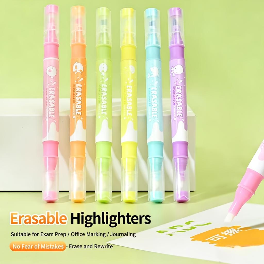 6Pcs Erasable Highlighter Pens Pastel Chisel Tip Colored Markers For School Textbook Notes Highlight Marker Pens