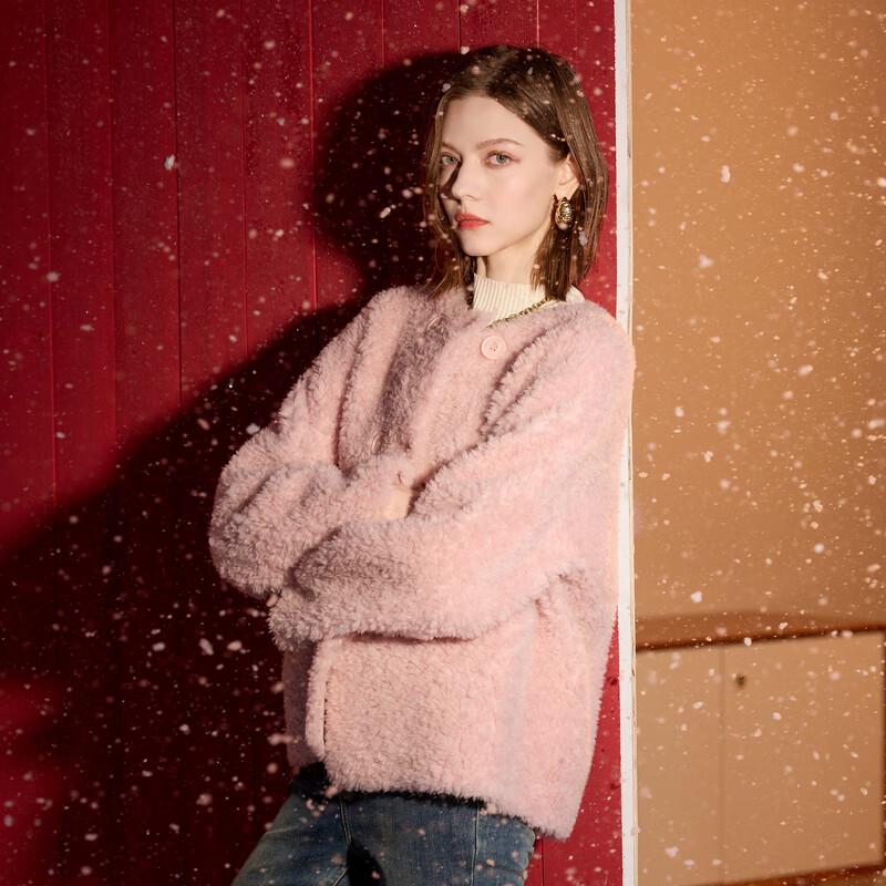 

Sancai 2025 Winter Round Neck Double-breasted Furry Wool Coat L