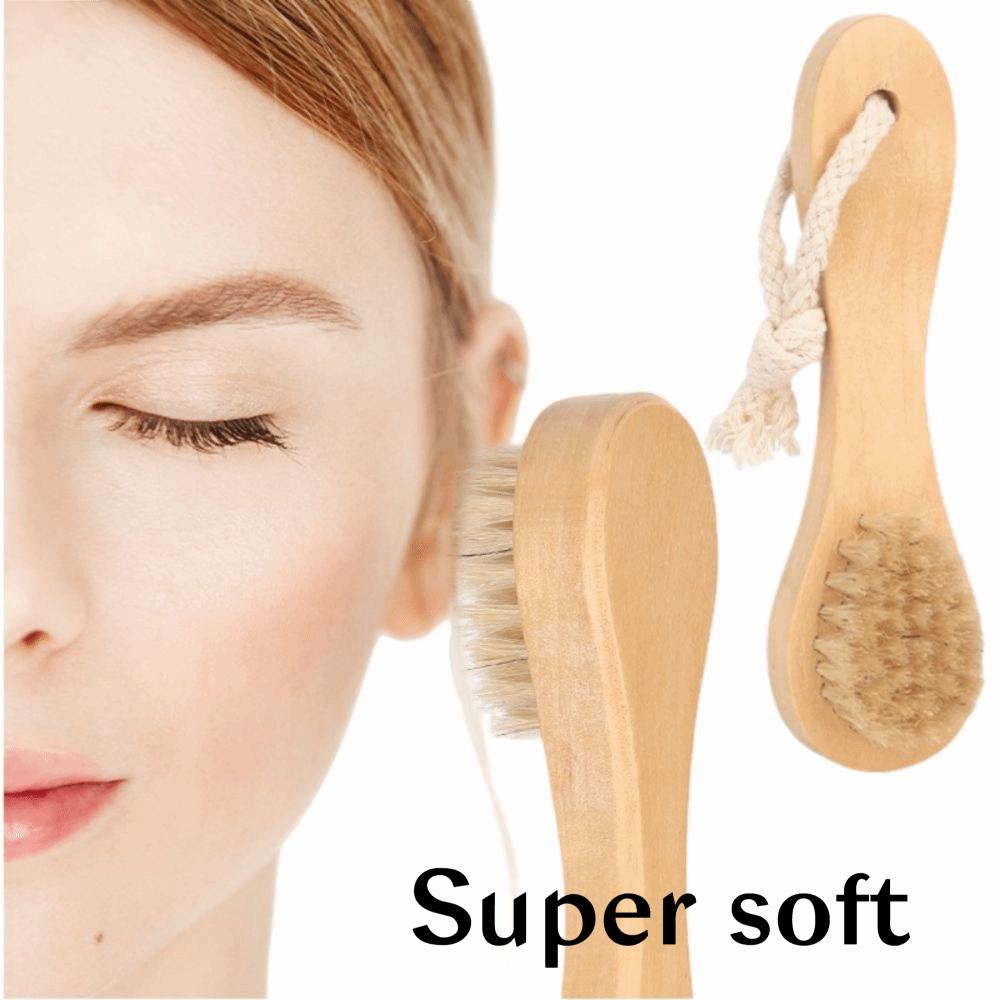 Natural 5.7" Cleansing Brush Dry Facial with Lanyard Bath Brush Smoothing Wooden Handle Exfoliating Brush Skin Care