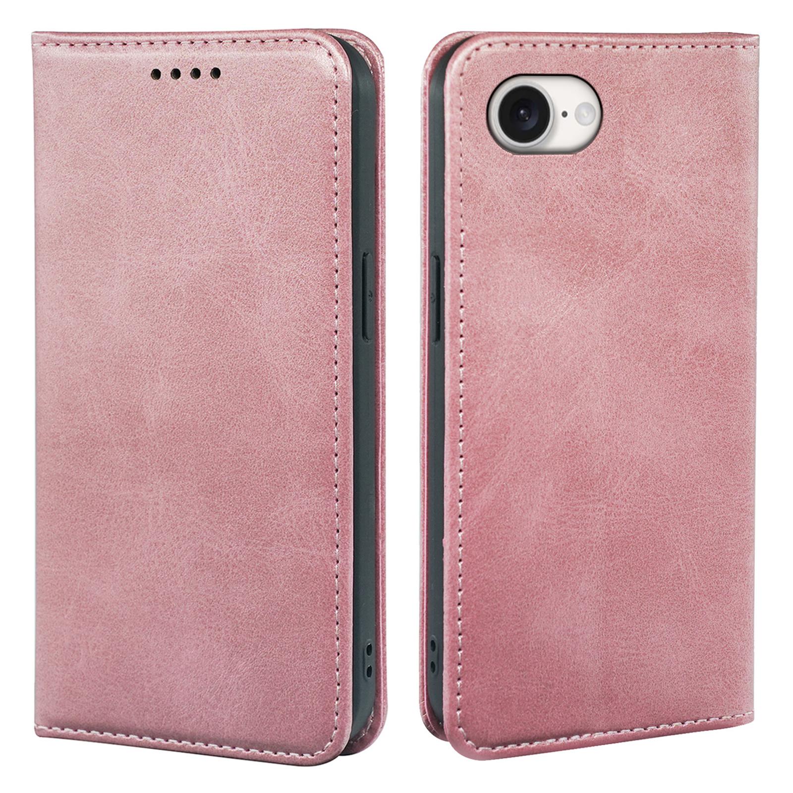 

For iPhone 16e Case Wallet Calf Texture Leather Phone Cover with Hidden Magnetic Closure Rose Gold